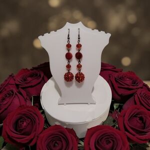 Red Beaded Drop Earrings - Women Jewelry